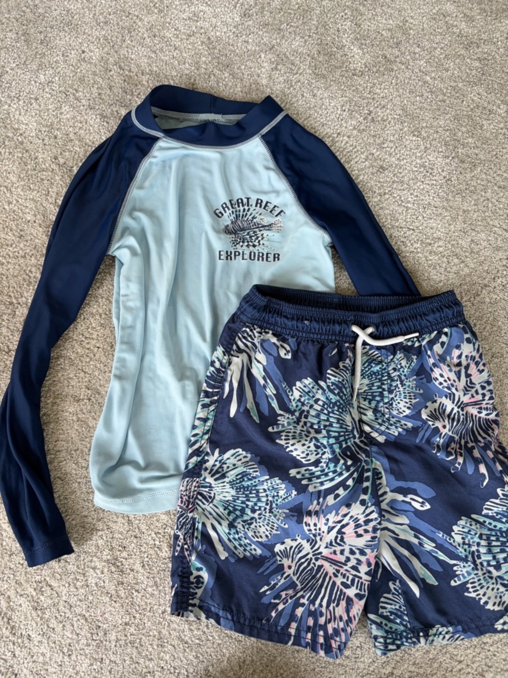 Carter's Navy & Light Blue reef Two-Piece Swim Set - rash guard and swim shorts
